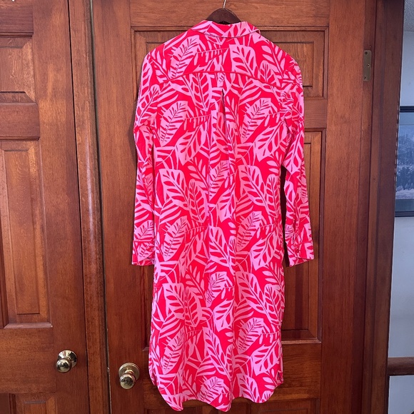 Coolibar Kitts Cover-up Shirt Dress UPF 50 in Pink/Red Leaves size S - Picture 4 of 11